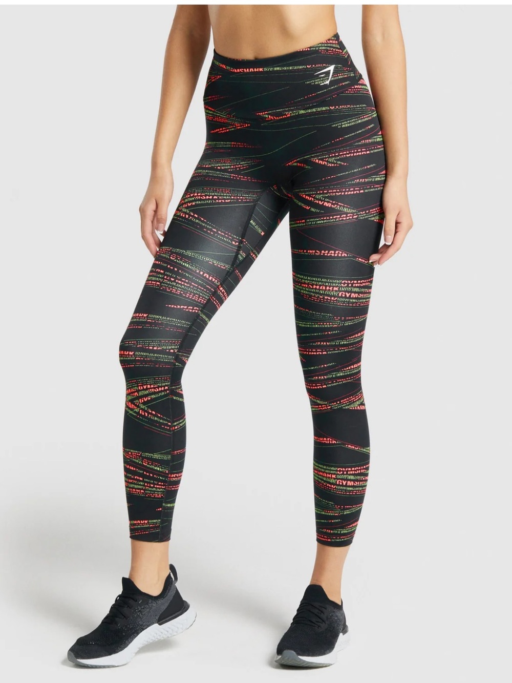 Gym Shark Zone Graphic Black Leggings Size Medium High Rise Green Pink Gym